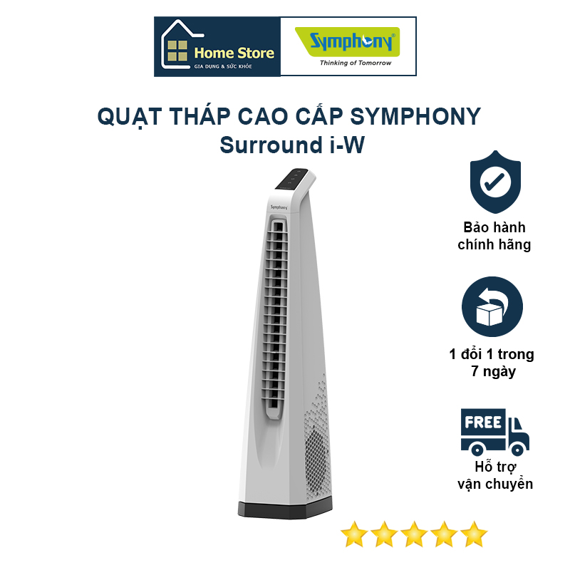 [New 2023] Quạt tháp Symphony Surround i-W màu trắng nhập khẩu Ấn Độ 75W điều khiển từ xa hẹn giờ lọc bụi - Hàng chính hãng