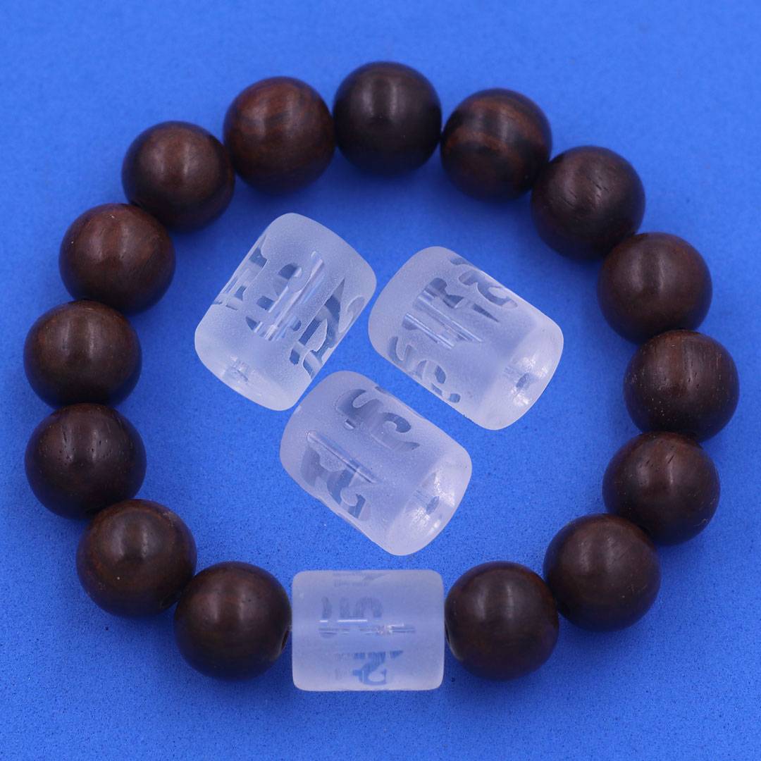 Vòng chuỗi đeo tay gỗ đàn hương charm lục tự Đại minh chân ngôn, 10 ly, Om Mani Padme Hūm, Chân ngôn Lục tự