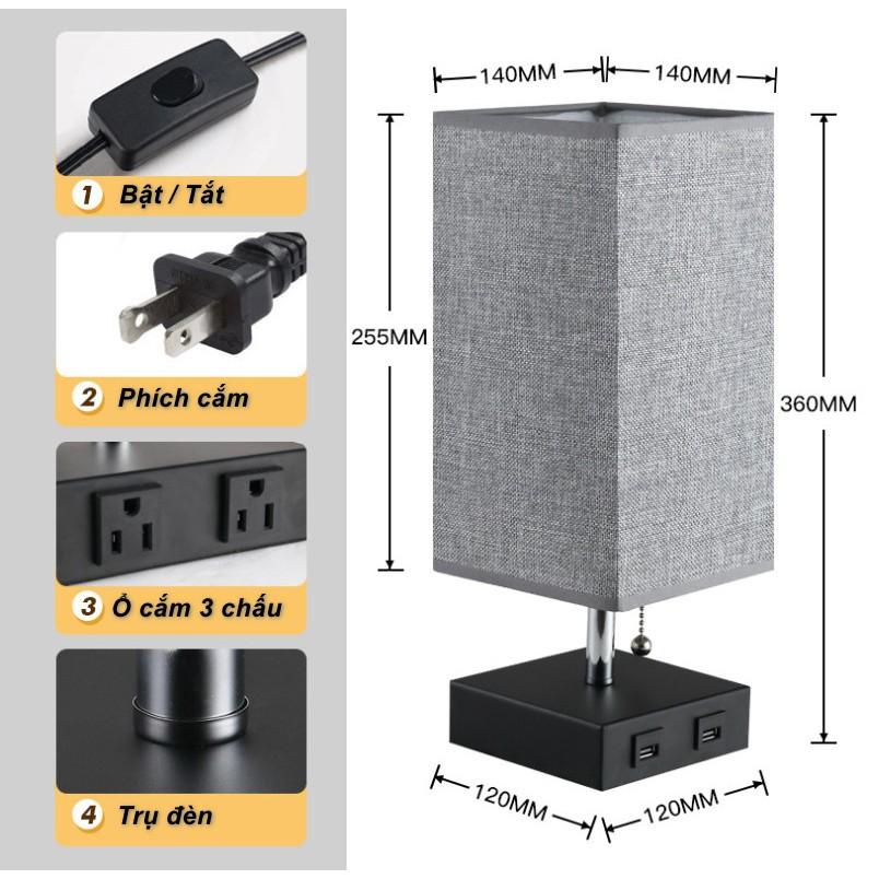 Đèn Ngủ Công Nghệ 2USB 2Power Bedside Table Lamp