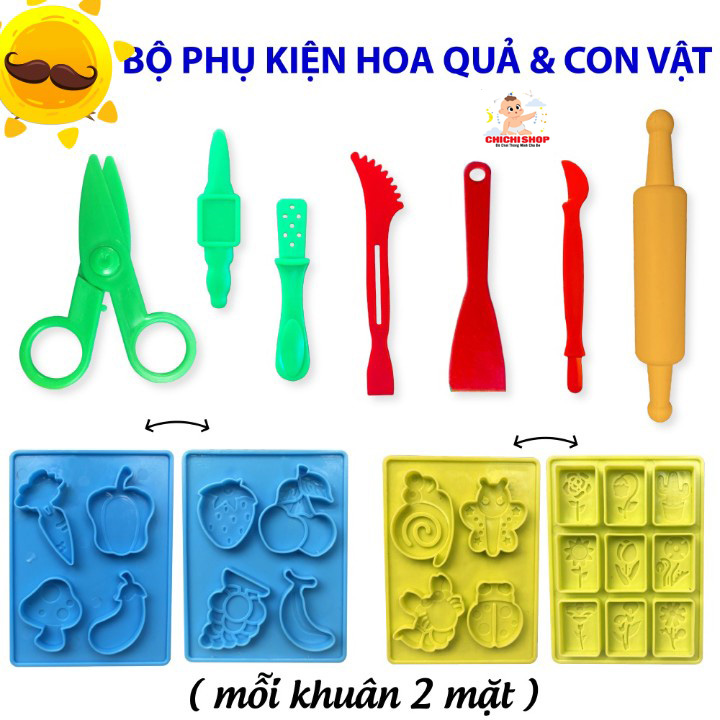 Set 6 Màu Đất Nặn Từ Bột Mì Kèm Khuôn Tạo Hình Nhiều Chủ Đề Siêu Đáng Yêu Cho Bé