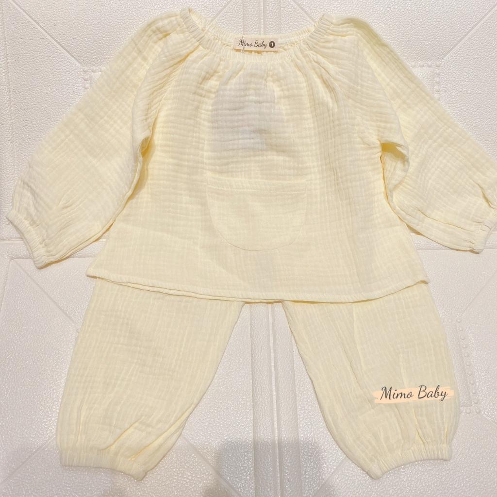 Bộ quần áo dài tay vải xô muslin cao cấp phối túi bụng đáng yêu cho bé QA42 Mimo Baby