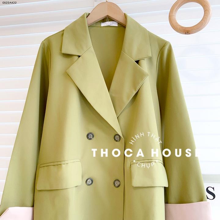 Áo vest công sở nữ blazer khoác ngoài phối tay trơn 4 nút THOCA HOUSE dáng Hàn trẻ trung, sang trọng