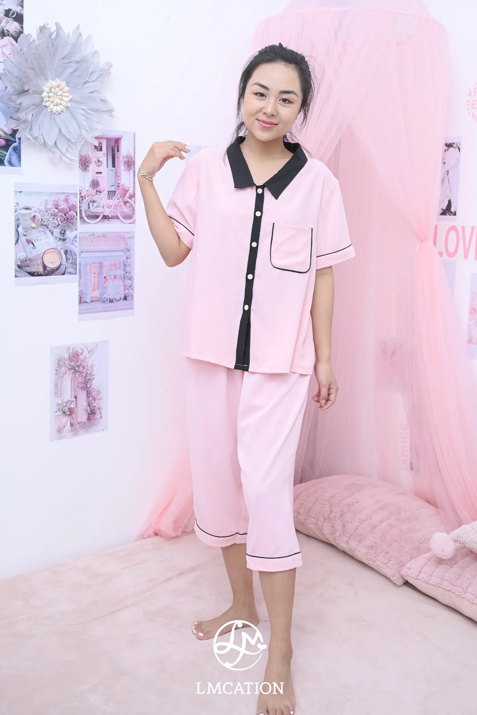 Quần lửng pijama LMcation Alia - Màu hồng phấn