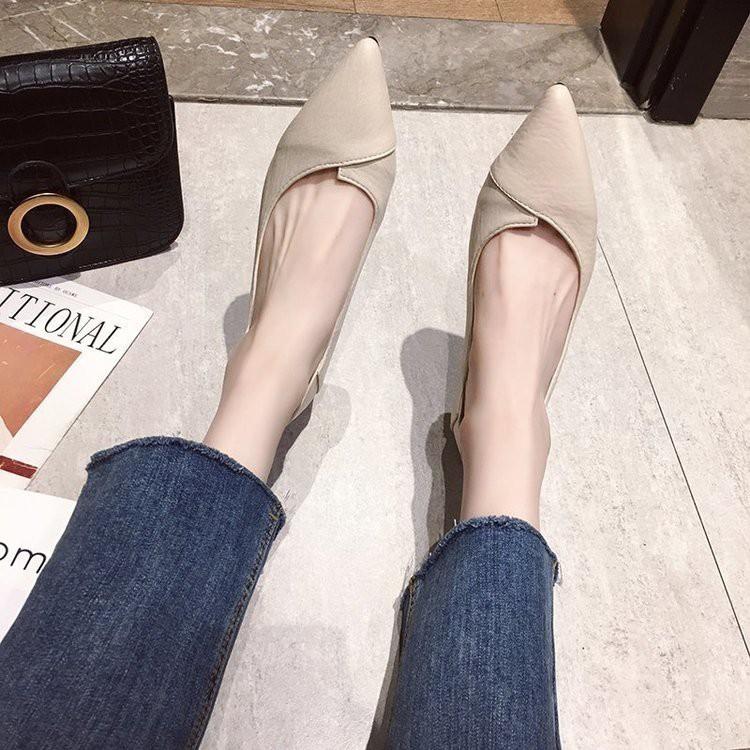 Giày Cao Gót Mũi Nhọn Màu Trơn Phong Cách Hàn Quốc Cho Nữ
