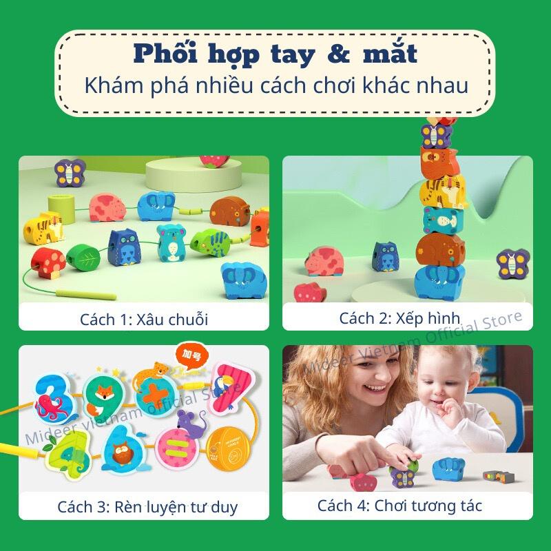 Xâu hạt cho bé, đồ chơi Montessori luồn khối gỗ phát triển tư duy trí tuệ Mideer Lacing Beads
