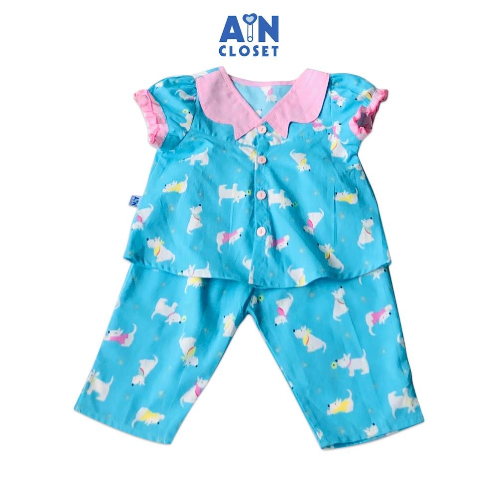 Bộ quần dài áo tay ngắn bé gái họa tiết Cún xanh cotton - AICDBGNDCLZZ - AIN Closet