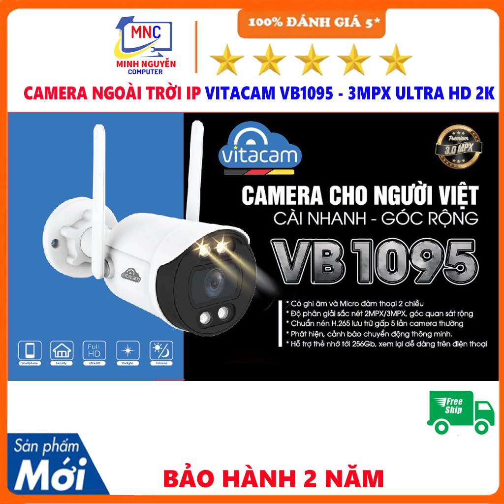 Camera Ngoài Trời WIFI VITACAM VB1095 - 3Mpx Ultra HD 2K – Chip HISILICON Mới Nhất 2022 - Hàng Chính Hãng