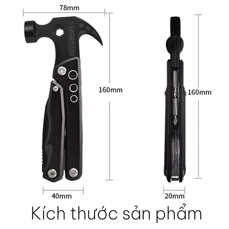 Búa kìm đa năng gấp gọn 14 in 1 thuận tiện mang đi du lịch, dã ngoại, đi phượt