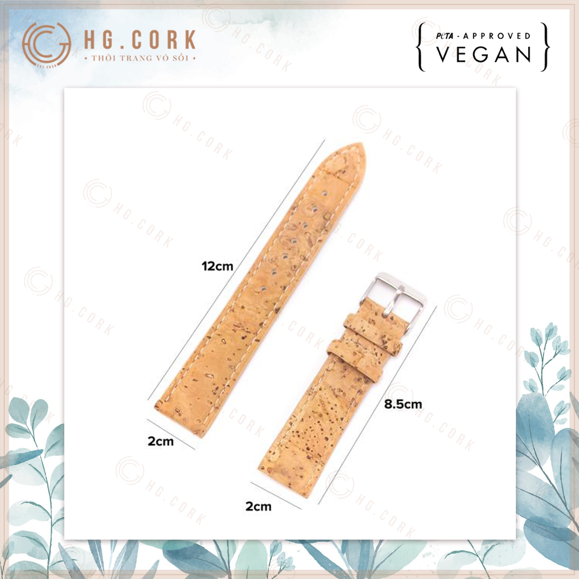 Đồng Hồ Nam Thời Trang Bồ Đào Nha Unisex - HGcork U9V Dây Đeo Bằng Da Thực Vật (Cork/Lie)