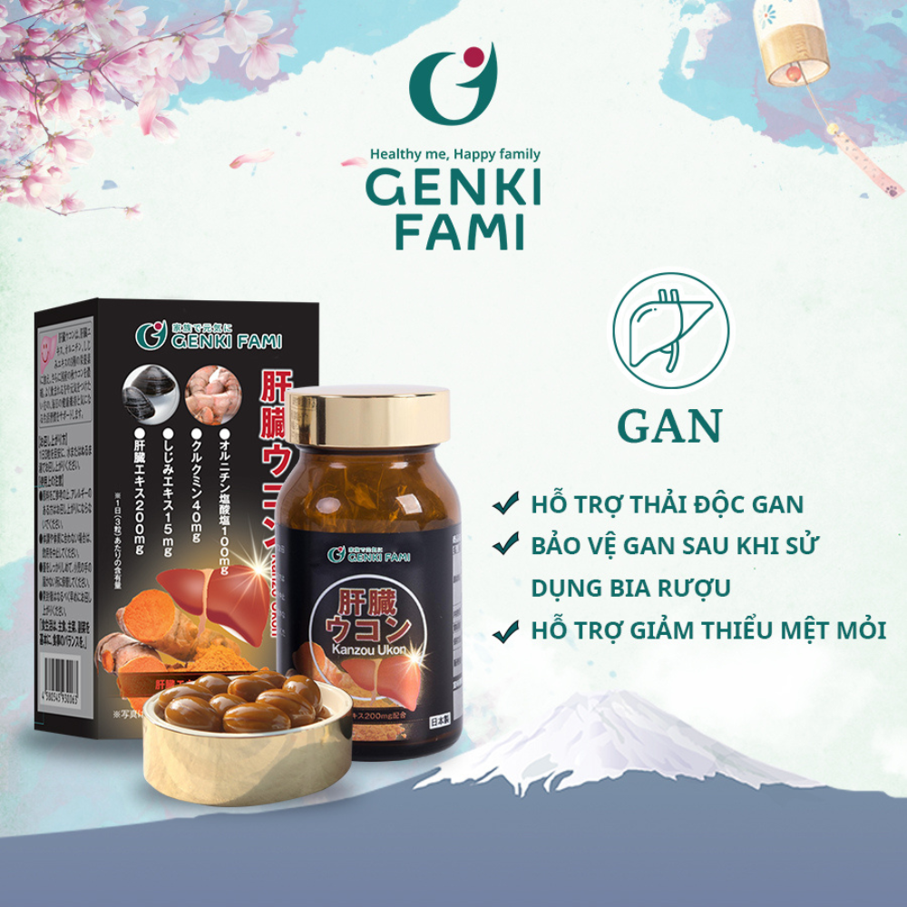 Viên Uống Bổ Gan Kanzo Ukon Genki Fami Nhật Bản, Hỗ Trợ Giải Độc, Tăng Cường Chức Năng Gan