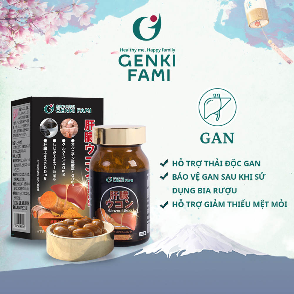 Viên Uống Bổ Gan Kanzo Ukon Genki Fami Nhật Bản, Hỗ Trợ Giải Độc, Tăng Cường Chức Năng Gan (90 viên/30 ngày)