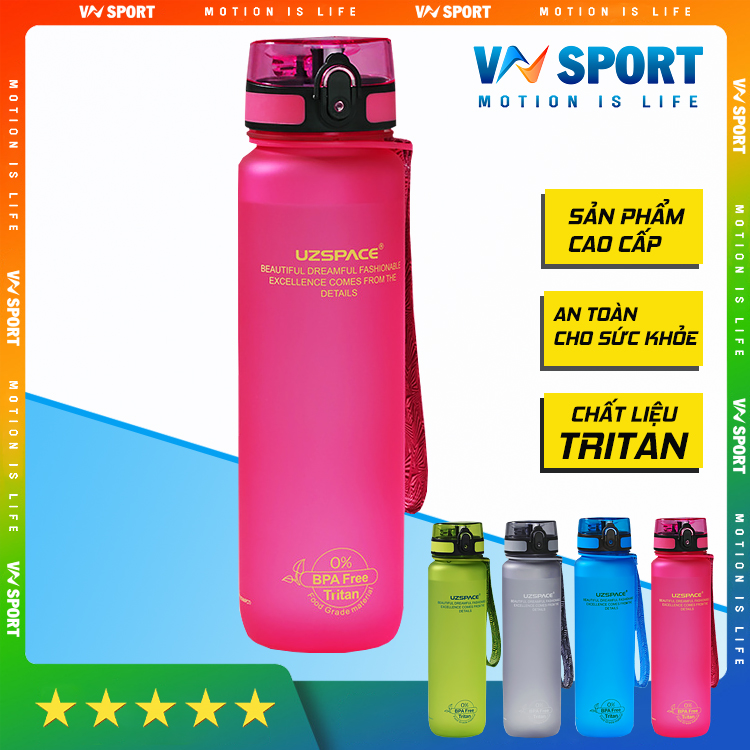 Bình Nước Thể Thao Chất Liệu Tritan Uzspace - Bpa Free An Toàn Cho Sức Khỏe, Chịu Nhiệt - 20C96C 500Ml, 650Ml, 1000Ml - Hồng - 500Ml