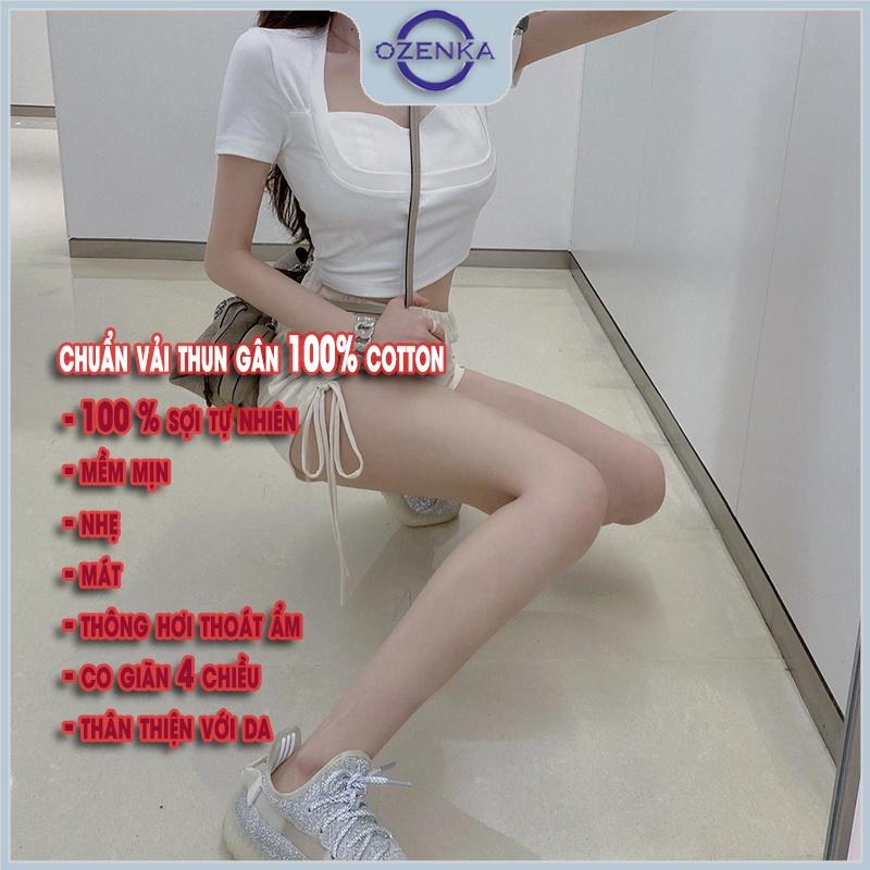 Áo croptop cổ vuông tay ngắn ôm body nữ , ao thun crt nữ kiểu Hàn Quốc màu đen trắng 100% cotton dưới 50 cân