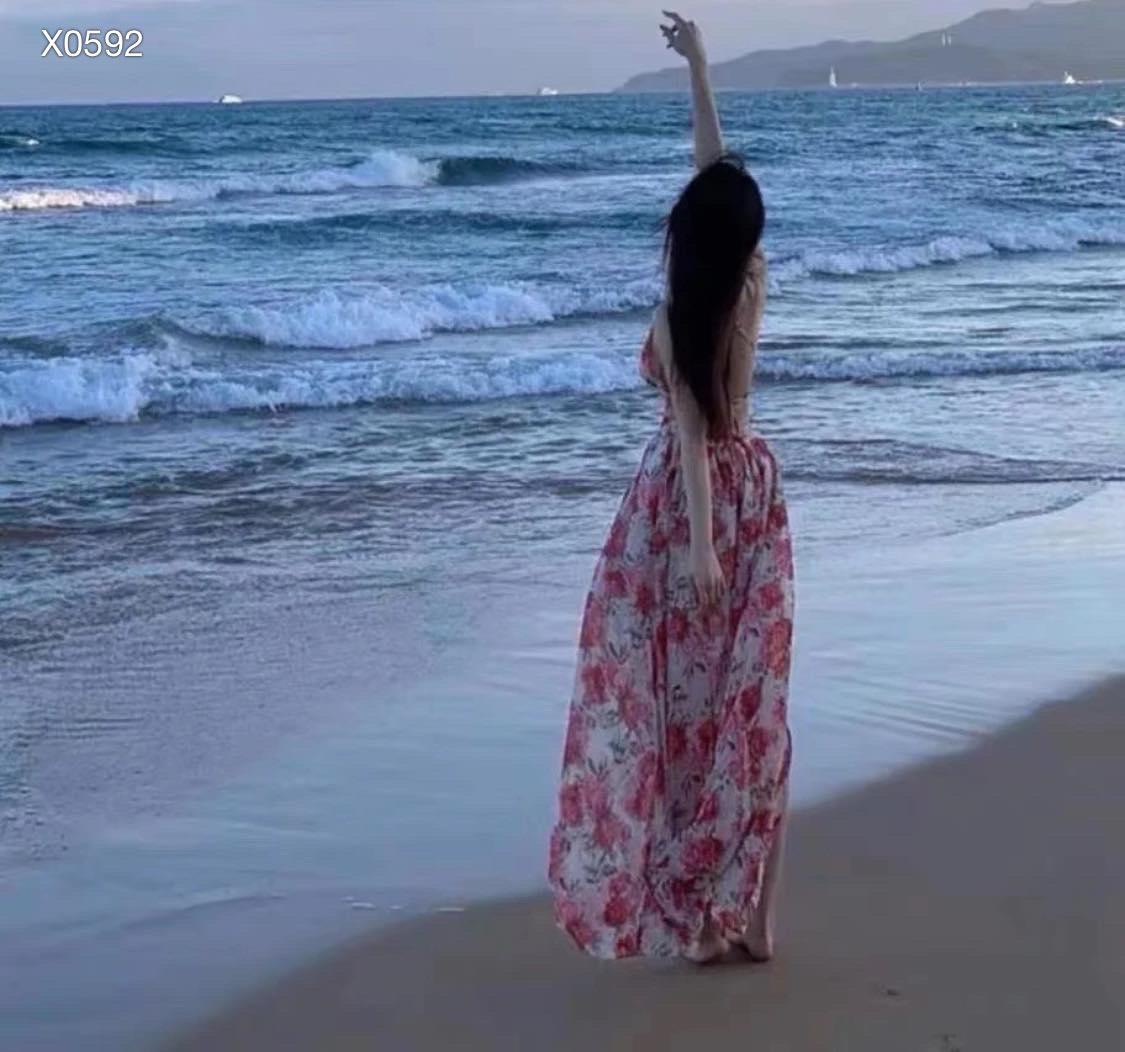 ĐẦM DÀI ĐI BIỂN DÂY YẾM MAXI SUÔNG XÒE HOA FLORAL XẺ TÀ ĐÙI DẠO PHỐ DỰ TIỆC