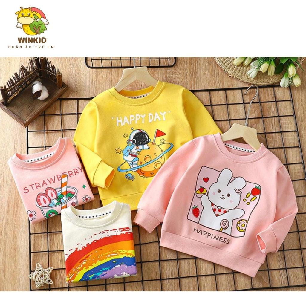 Áo nỉ cho bé WINKID, áo nỉ da cá thu đông dài tay họa tiết in hình dễ thương - WK012