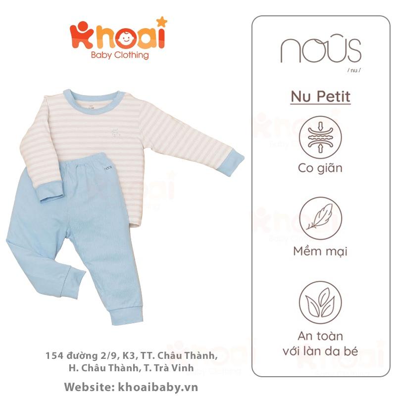 Bộ cài vai dài Nous petit kẻ ghi xanh - Chất liệu Nu petit 95% cotton thiên nhiên