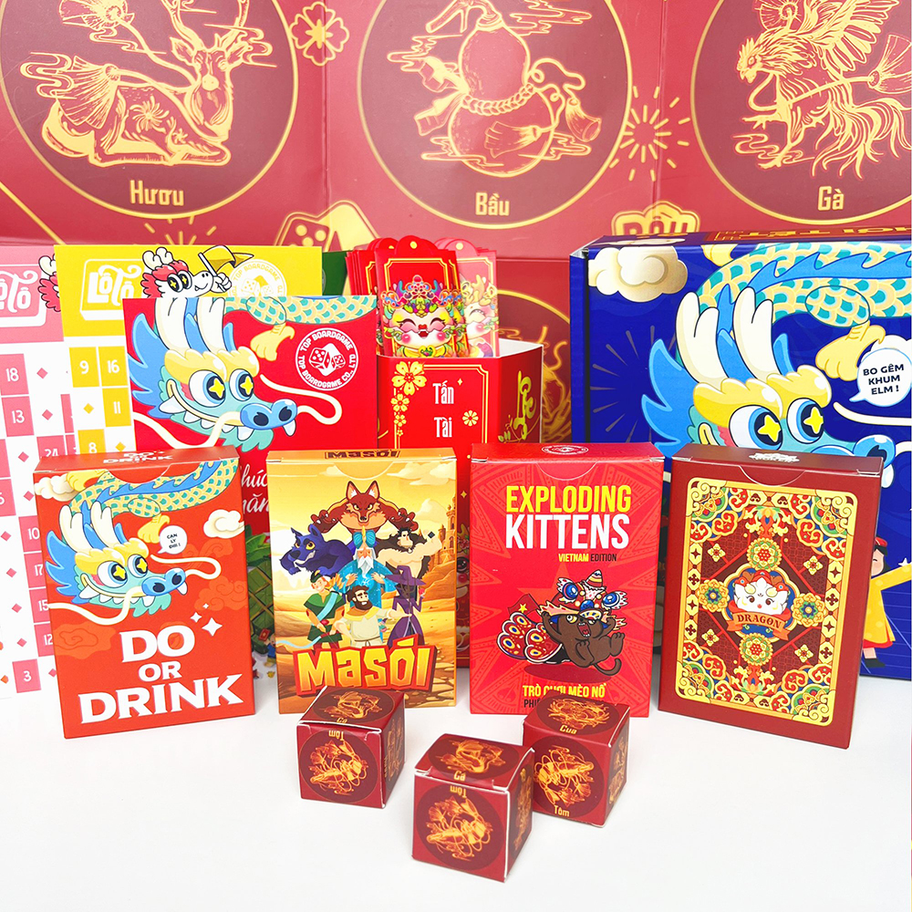 Combo Board Game Đồ Chơi Tết 2024 Xanh gồm Bầu Cua Bài Tây Lô Tô Lì Xì Quẻ  Drinking Game Ma Sói Mèo Nổ