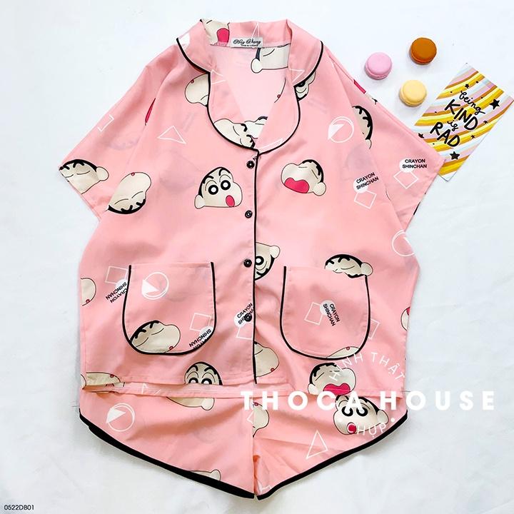 Đồ bộ pyjama mặc nhà kiểu cánh dơi 2 túi viền họa tiết THOCA HOUSE dễ thương xinh xắn, thoải mái