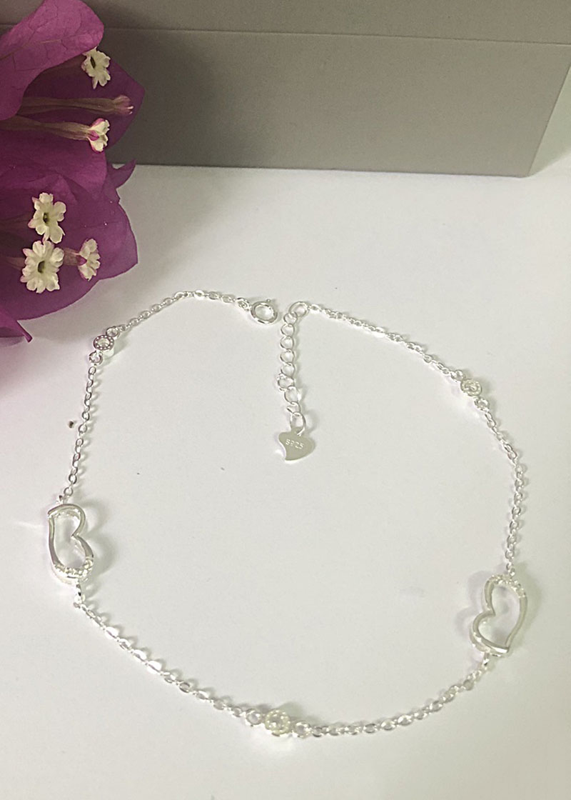 Lắc chân nữ trang sức bạc Ý S925 Bạc Xinh - Trái tim yêu thương RYBJ50041