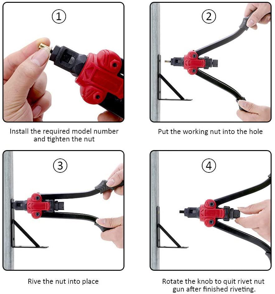 Rivet Nut Gun Hand Riveter High Quality 50# Carbon Steel Nut Gun Head and Handle with 70pcs Rivet Nuts and 7pcs Metric Mandrels