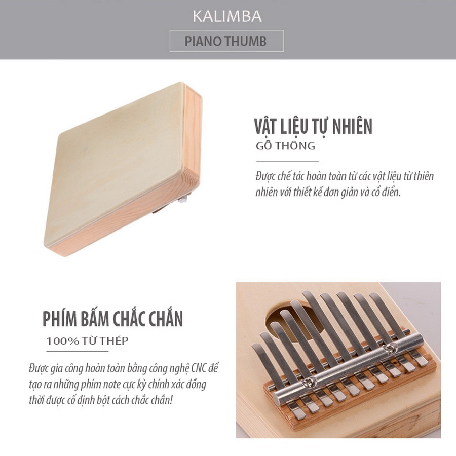 Đàn Kalimba Cơ Bản 10 Phím Gỗ Thông, Thumb Piano 10 keys