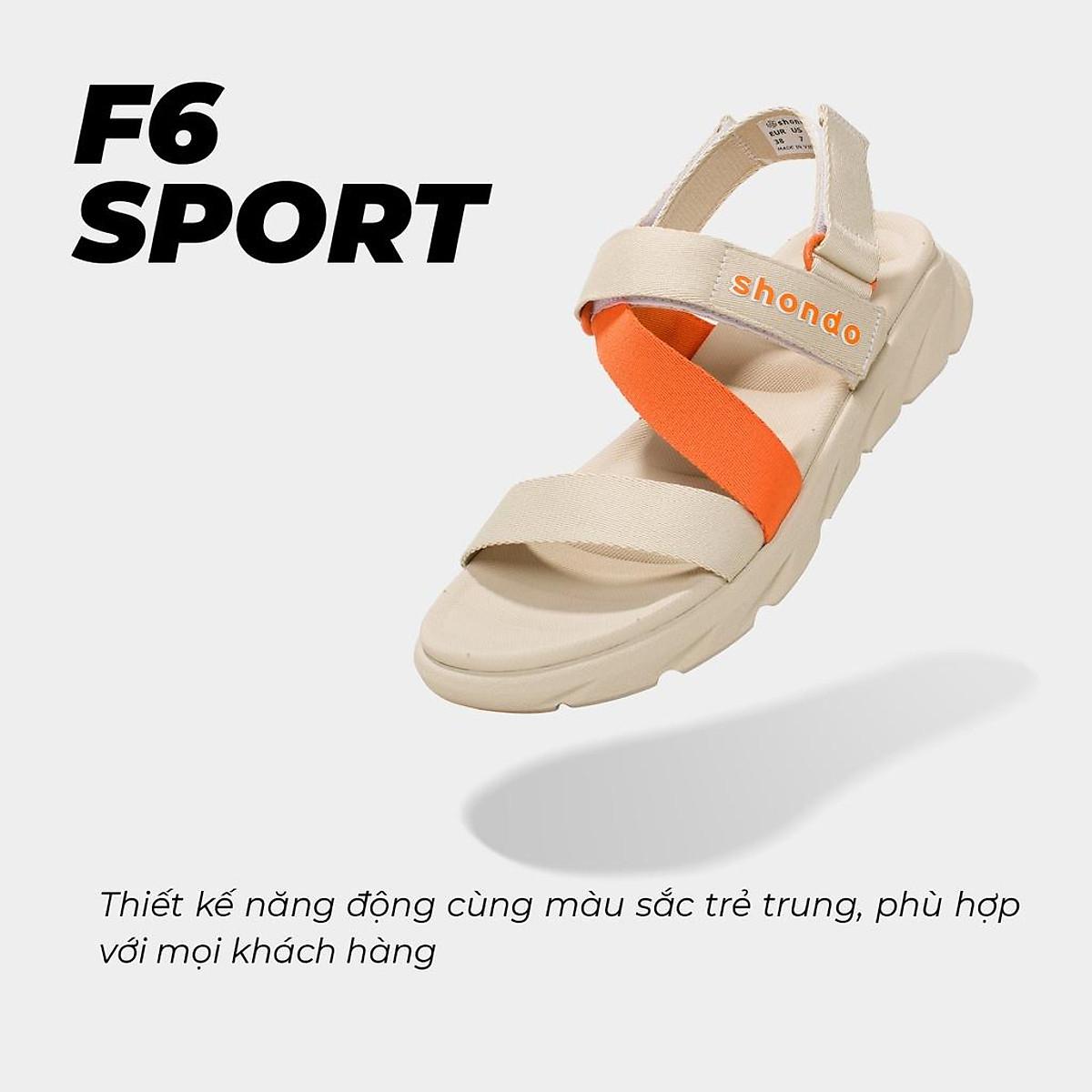 Giày Sandals Nam Nữ Shondo F6 Sport Đế Be Phối Quai Cam F6S2580