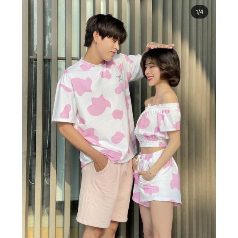 Set áo trễ vai phối quần bò sữa dễ thương