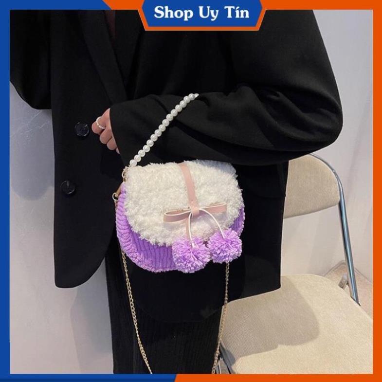 Túi Handmade Tự Đan pom pom Yên Ngựa - Phụ Kiện Đan Túi