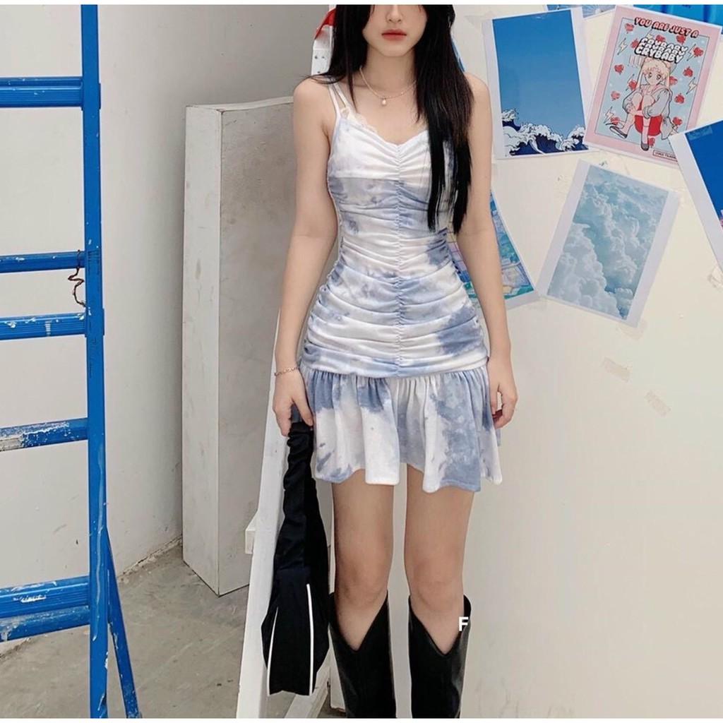 ĐẦM 2D LOANG NHÚN RÚT XANH TRẮNG - DA2327