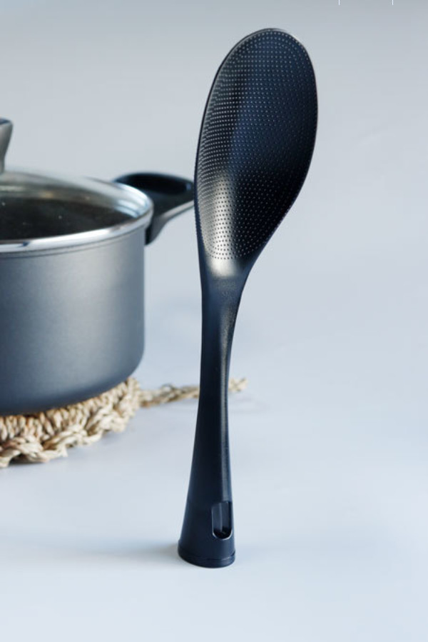 Muôi cơm kháng khuẩn cán dài Echo Metal 25cm màu đen - Nội địa Nhật Bản