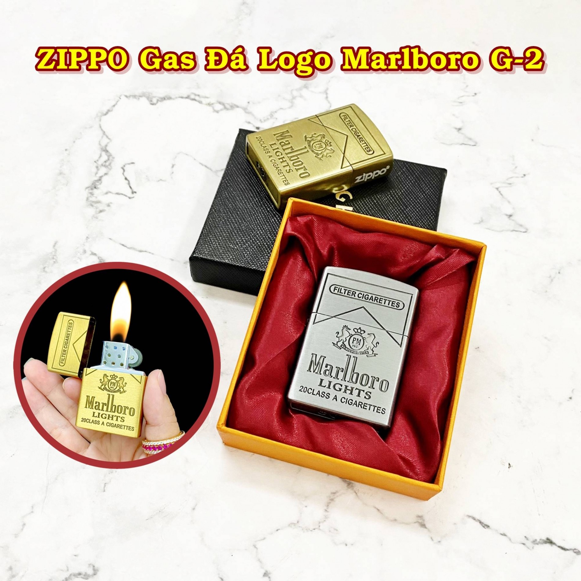 ZPG2-BẬT LỬA ZIPO GAS ĐÁ LOGO MARLBORO G-2 (CÓ HỘP) - (XÀI GAS)