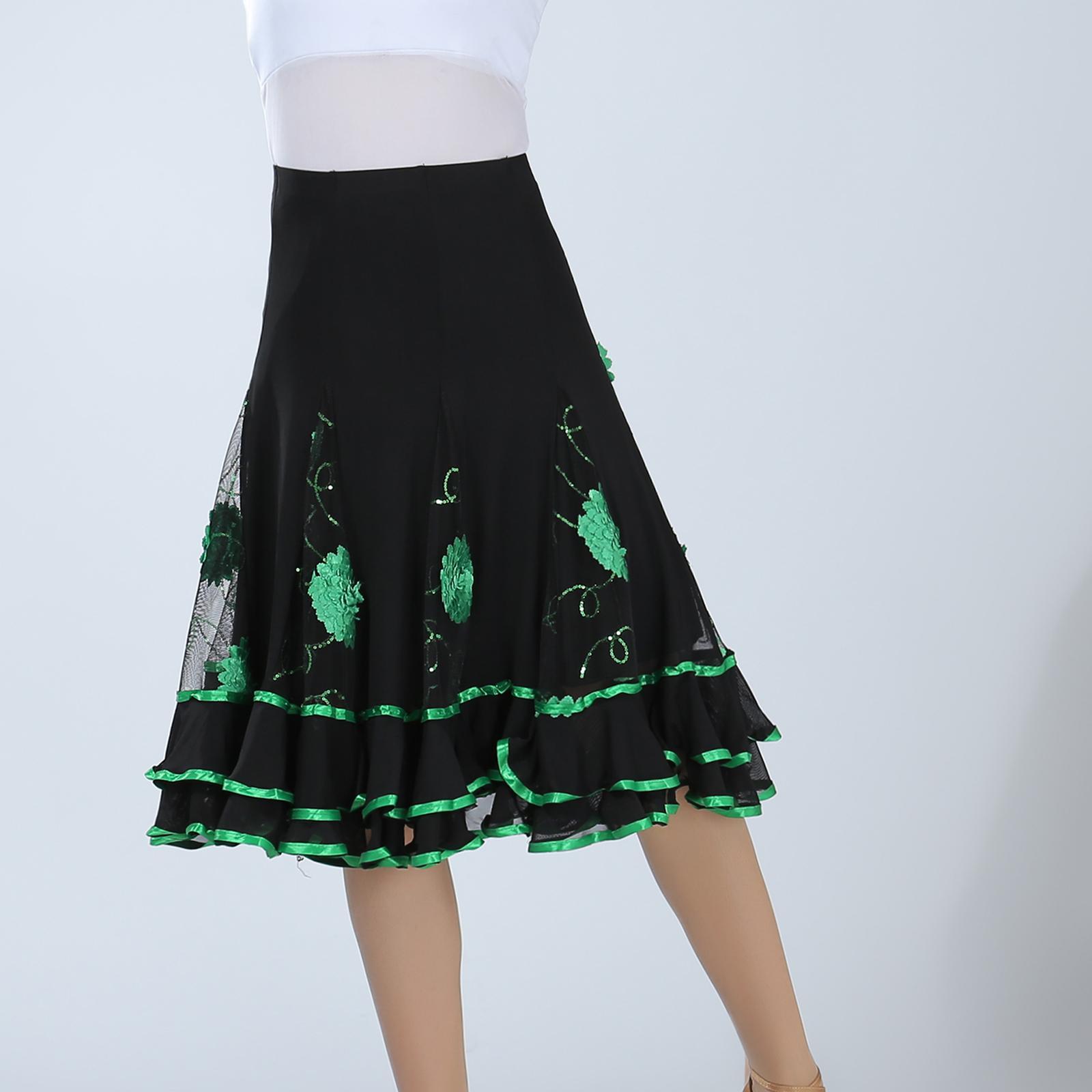 Ballroom Dance Skirt Dancing Costume Stage Performance for Women Green
