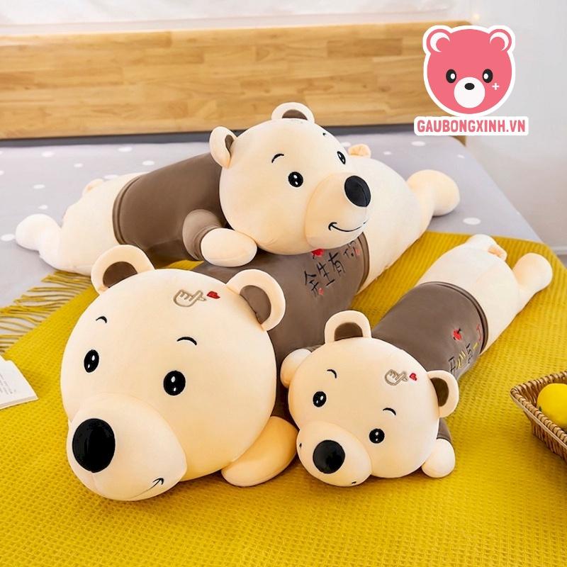 Gấu Bông chú Gấu Nâu nằm bắn tim Cute, Thú nhồi bông Con Gấu mặt ngáo hồn nhiên