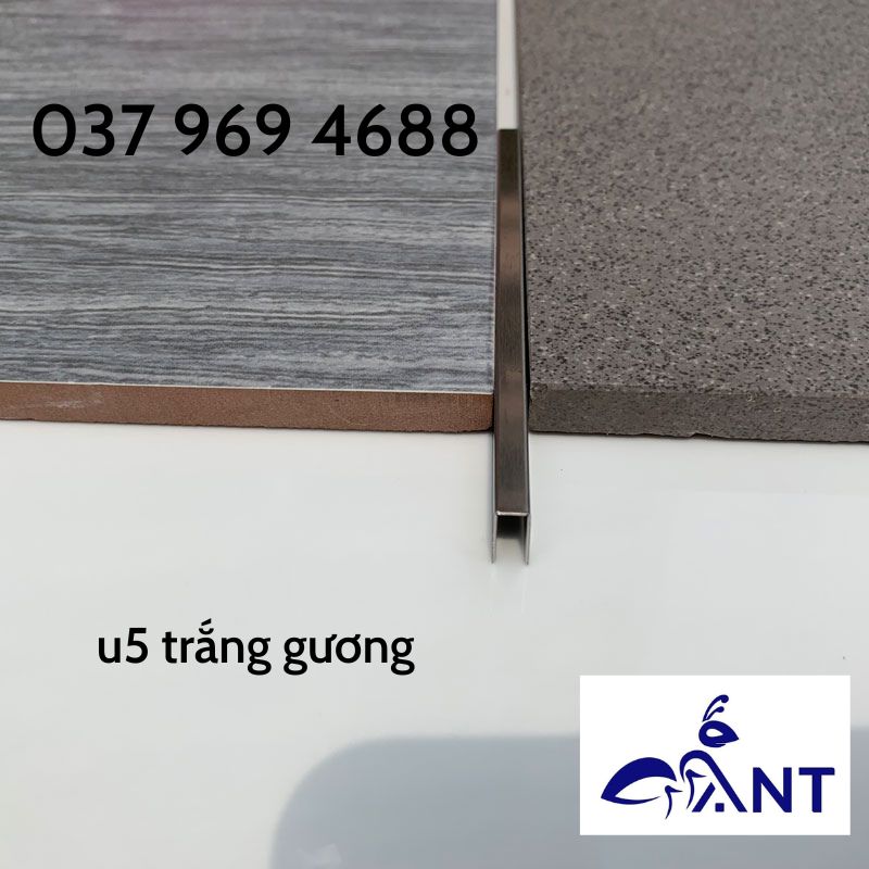 Nẹp U5 Inox, nẹp u inox trang trí, thanh dài 2m44, dày 0.8 li, giá bán theo thanh