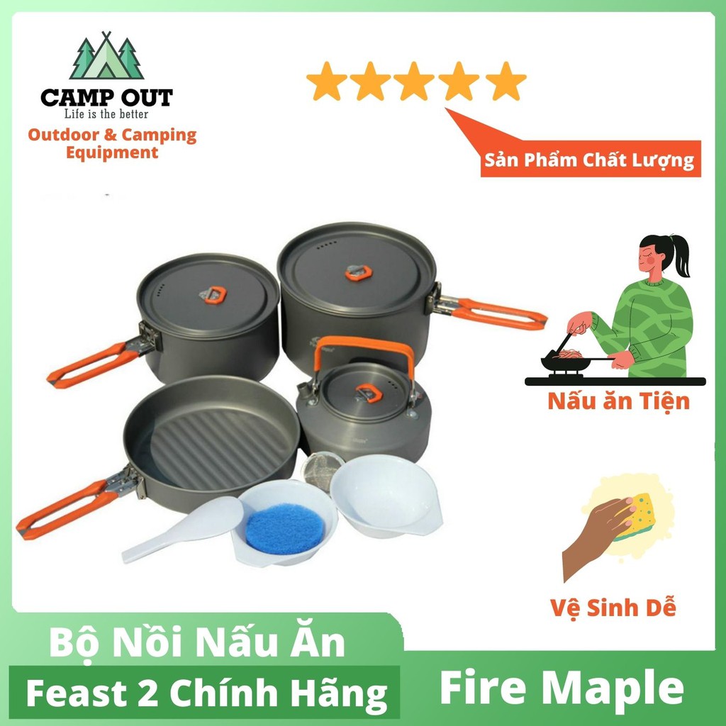 Bộ dụng cụ nấu ăn Firemaple Feast 2 6 món chảo nồi ấm gọn nhẹ tiện lợi du lịch dã ngoại A093