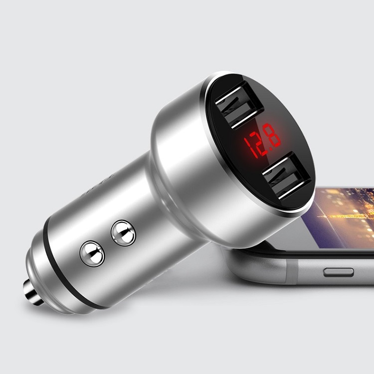 Tẩu cắm sạc điện thoại trên xe hơi WEL TRIP A98 ( 2 cổng sạc USB 1.2A và 2.4A, màn hình LCD, chịu nhiệt và tản nhiệt tốt)- (Tặng  gương cầu lồi mini gắn gương chiếu hậu ô tô)