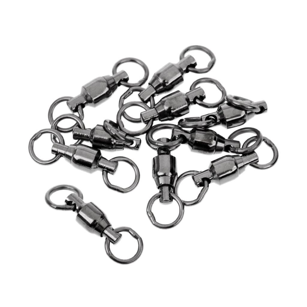 10pcs Heavy Duty Ball Bearing Swivel Solid Rings Fishing Swivels Black 4#