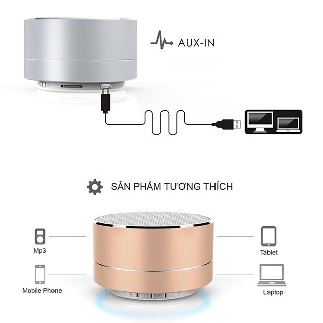 Loa Di Động Bluetooth Mini A10 Vỏ Nhôm Có Đèn LED Âm Thanh HIFI, BASS Siêu Chắc, Stereo Speaker Hỗ Trợ Thẻ Nhớ, Cổng USB