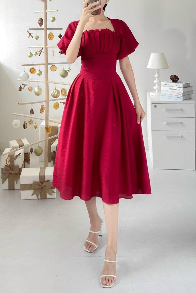 ĐẦM XÒE TƠ XẾP LI NGỰC TAY PHỒNG 14411