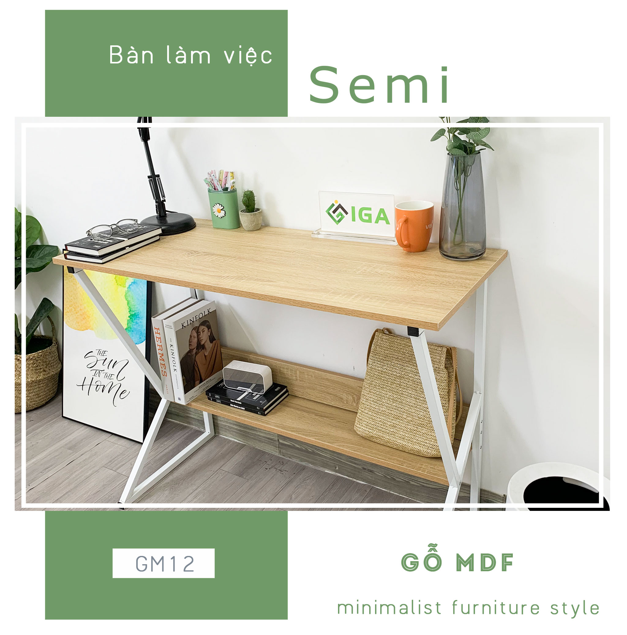 Bàn Làm Việc Kèm Kệ Sách Semi Thông Minh Thương Hiệu IGA - GM18