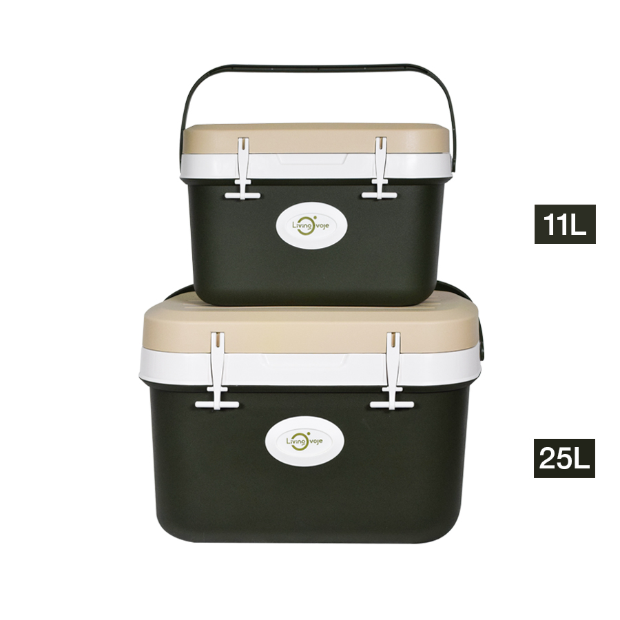 Thùng giữ nhiệt – giữ đá lạnh LivingOvoje – dùng cắm trại, picnic cùng gia đình – THÙNG ĐÁ – Màu Khaki Beige 11L và 25L – COMBO