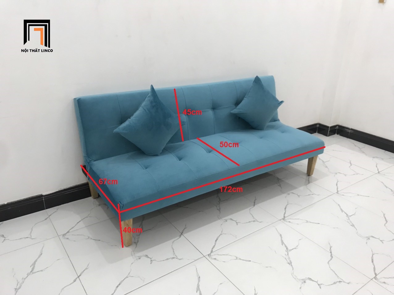 Ghế sofa bed đa năng xanh dương vải nhung nhiều kích cỡ