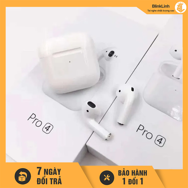 Tai nghe Bluetooth Pro4 không dây chống nước chống ồn, Micm thoại rõ cảm ứng chạm 2 bên đàm, Bluetooth V5.0 kết nối nhanh bắt xa hơn 10m, Âm bass to và ấm, Định vị, Đổi Tên