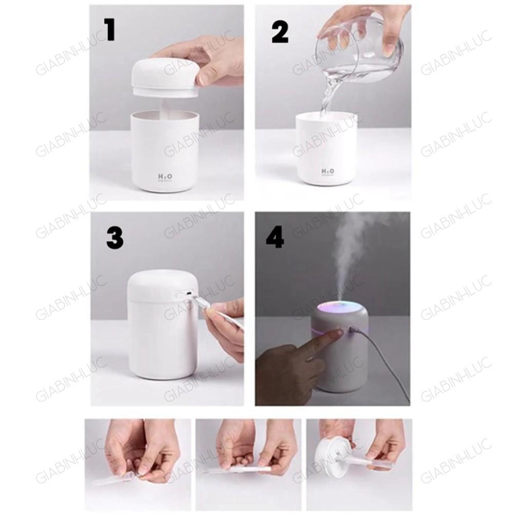 Máy Khuếch Tán Tinh Dầu HUMIDIFIER Có Đèn Led Dung Tích 300ml Xoay Nhiều Màu Máy Phun Sương Tạo Ẩm Dễ Chịu