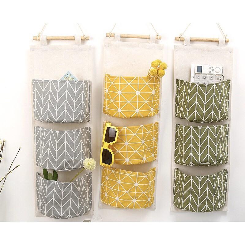 PVN18011 Túi vải treo tường vintage canvas 3 ngăn đựng đồ siêu tiện dụng T2