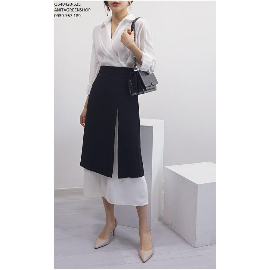 Q540420 SET ÁO SƠ MI VÀ CHÂN VÁY PHỐI MÀU