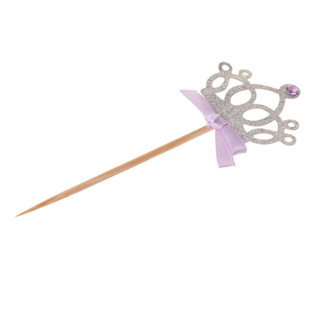 10pcs/set Crown Cake Topper Cupcake Picks with Ribbon Pink and Gold