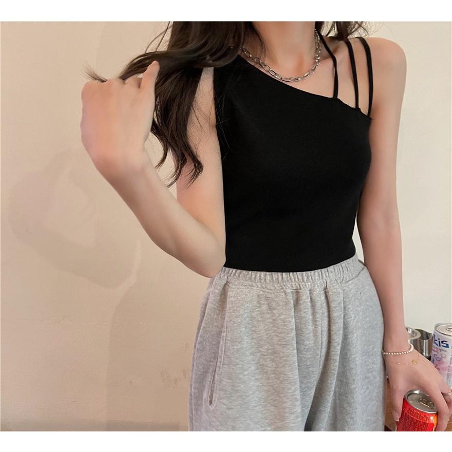 MS189 Áo ba lỗ croptop lệch vai dây cách điệu