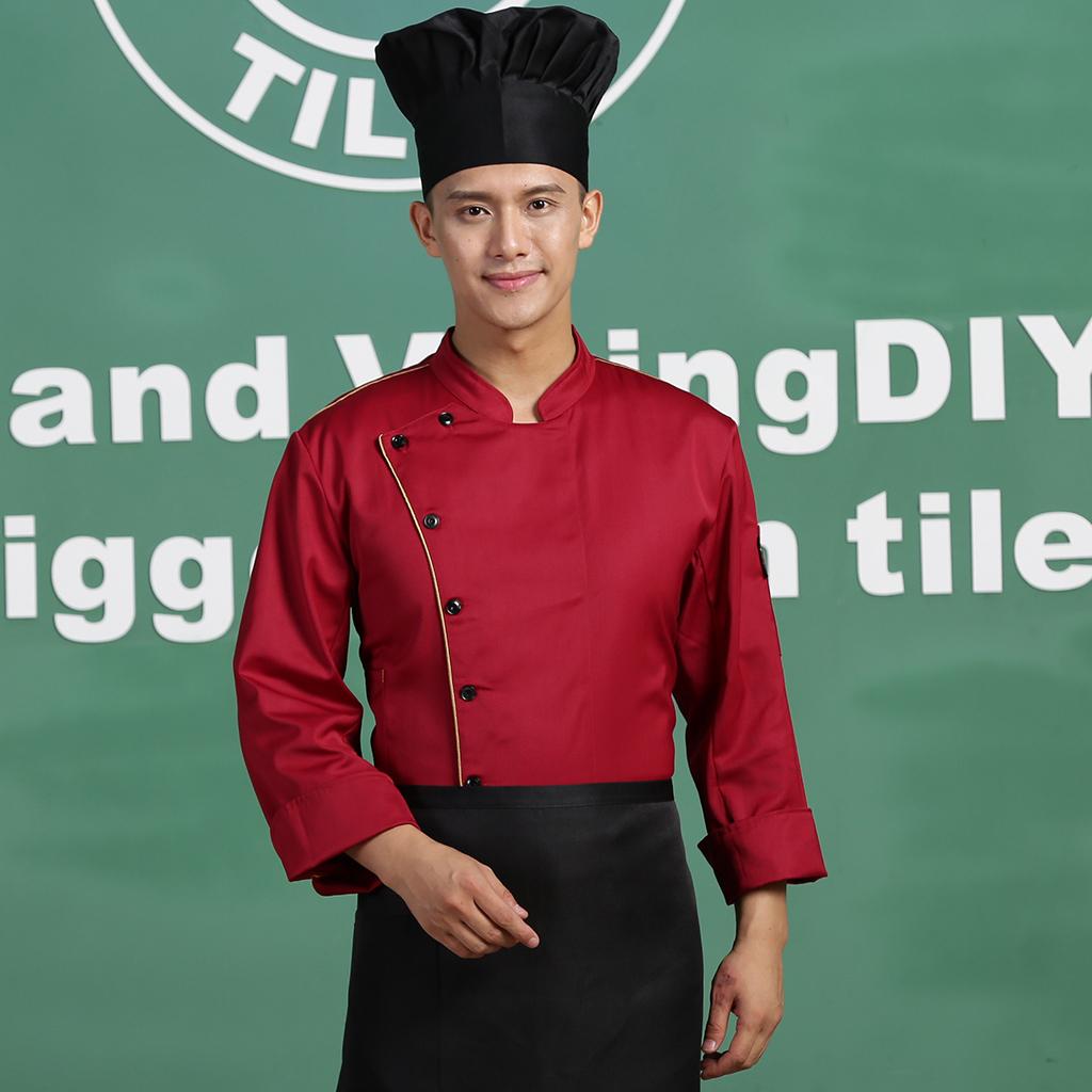 Men Women Stand Collar Long Sleeve Chef Coat Uniform Top4 Colors Choose