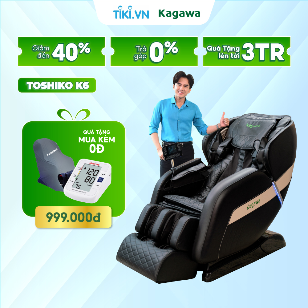 Ghế massage toàn thân Kagawa K6 Pro con lăn 4D, đa chức năng, tự động xoa bóp từ cổ, vai, gáy đến chân